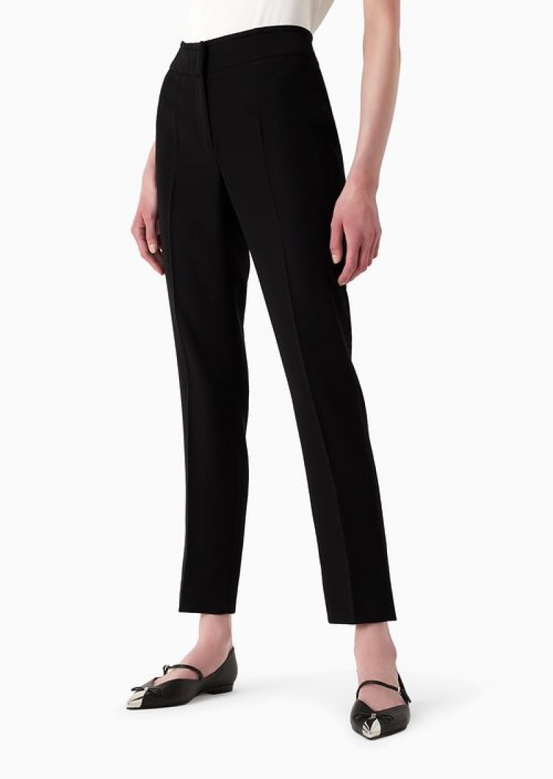 Black Emporio Armani Technical Cady Flared 7/8 Trousers | EA-SN56867