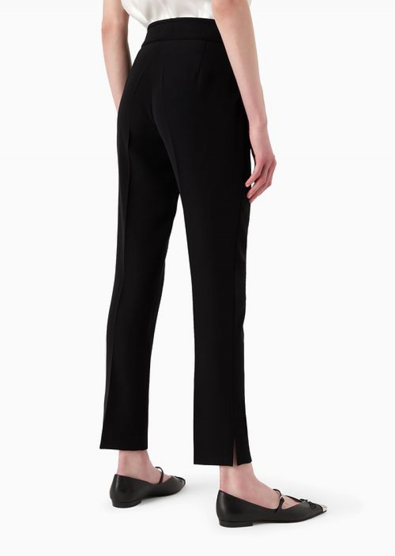 Black Emporio Armani Technical Cady Flared 7/8 Trousers | EA-SN56867