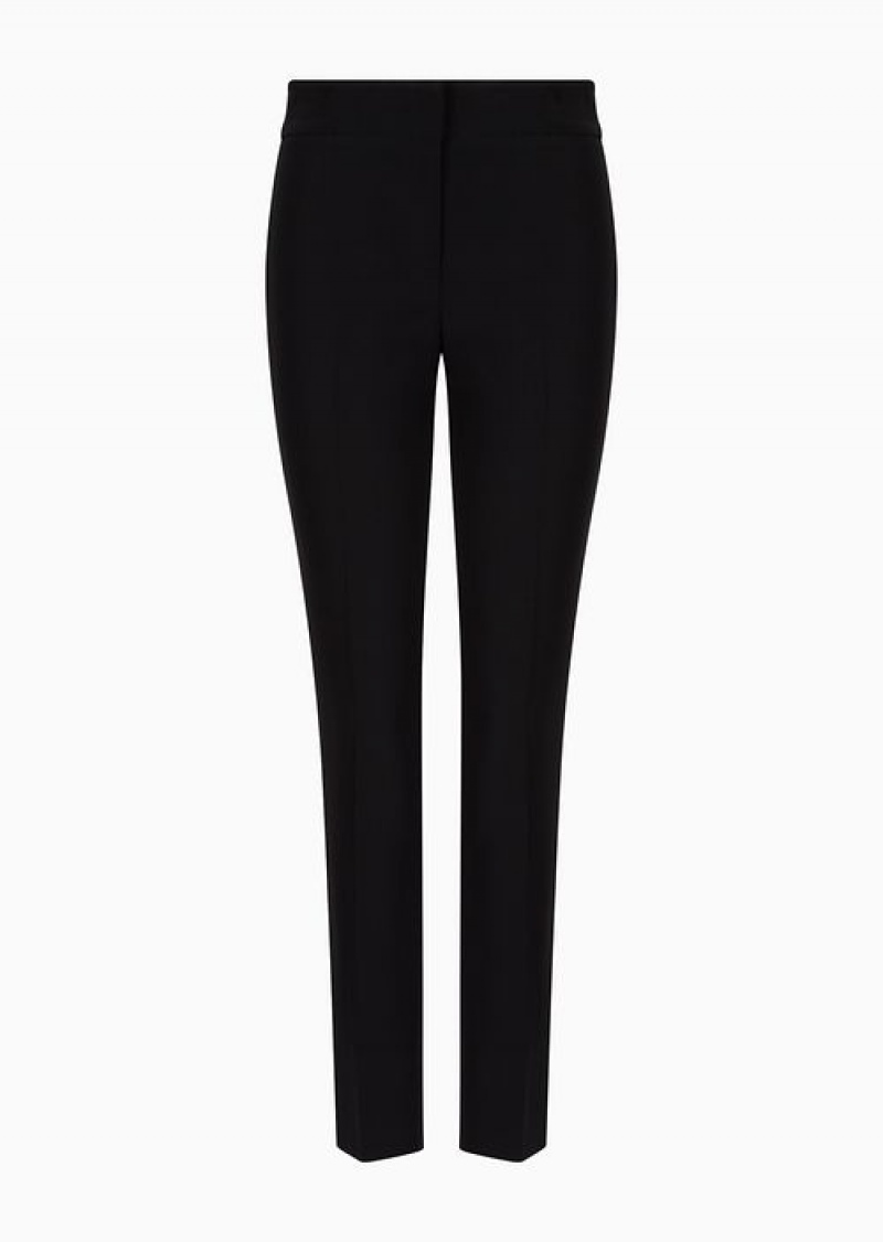 Black Emporio Armani Technical Cady Flared 7/8 Trousers | EA-SN56867