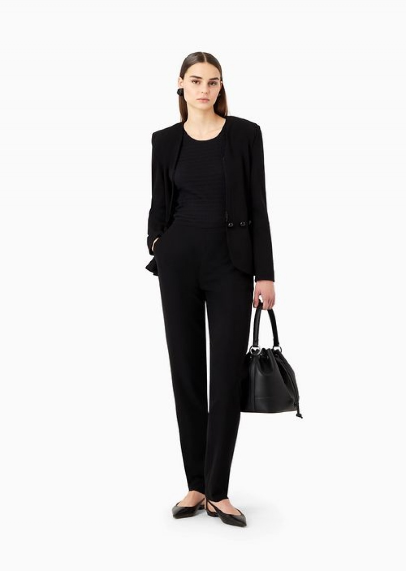 Black Emporio Armani Technical-cady Cigarette Trousers | EA-SN56813