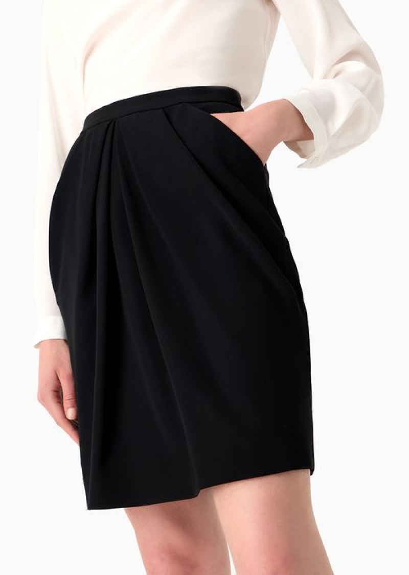 Black Emporio Armani Technical-cady Pleated Midi Skirt | EA-SN56899