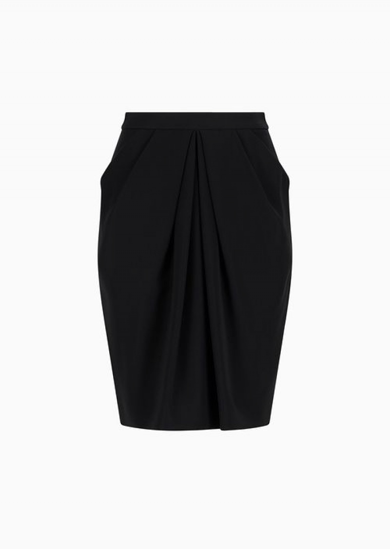 Black Emporio Armani Technical-cady Pleated Midi Skirt | EA-SN56899