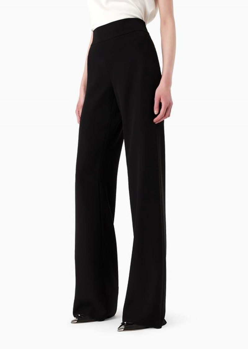 Black Emporio Armani Techno Cady Palazzo Trousers | EA-SN56876