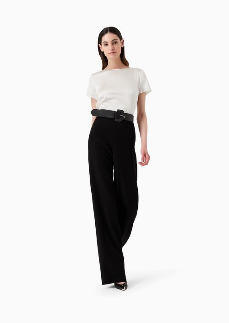 Black Emporio Armani Techno Cady Palazzo Trousers | EA-SN56876