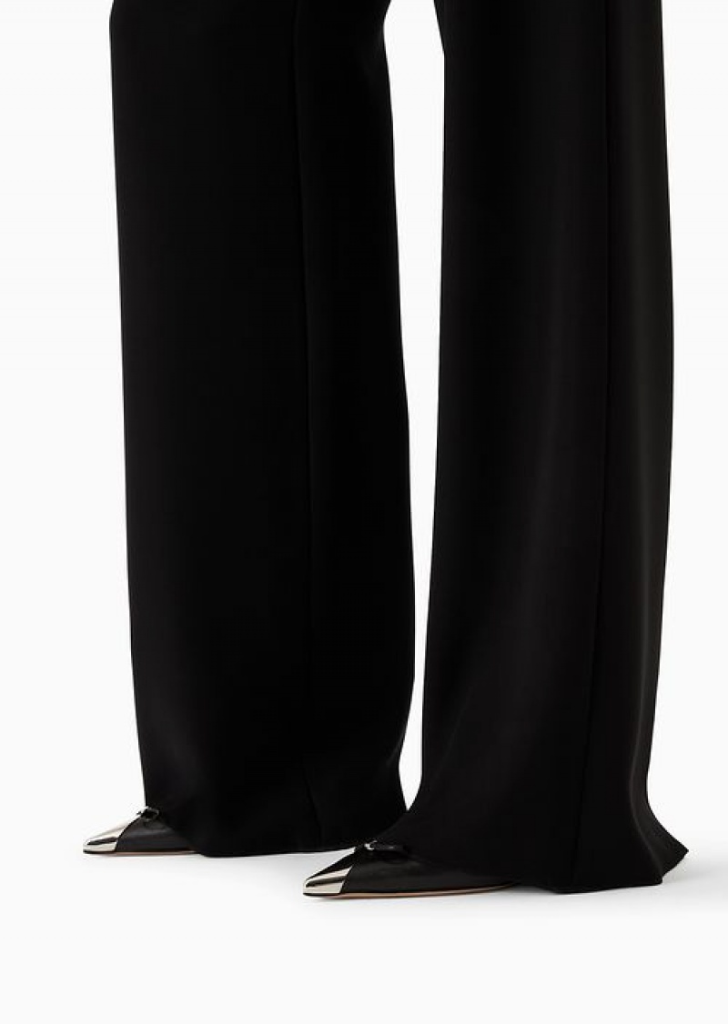 Black Emporio Armani Techno Cady Palazzo Trousers | EA-SN56876