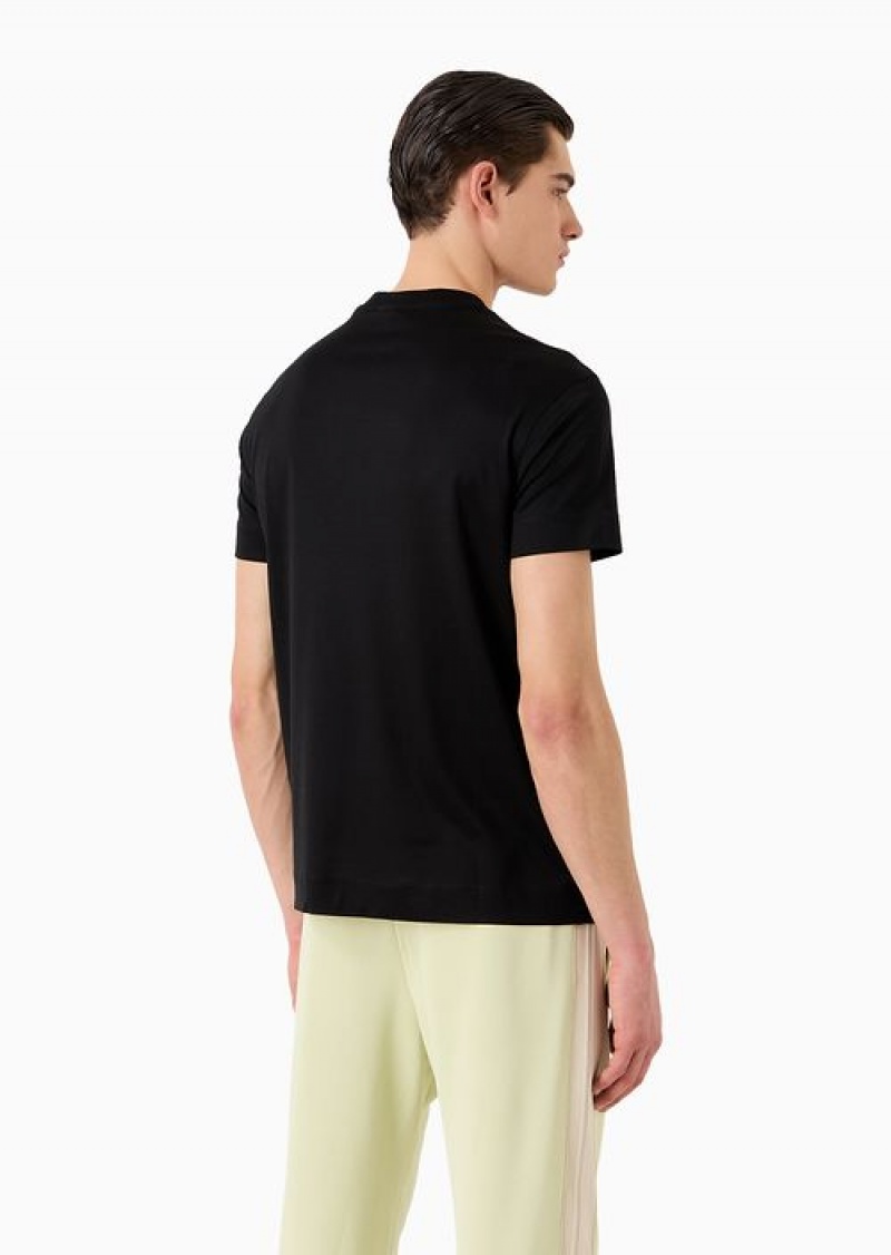 Black Emporio Armani Tencel-blend Jersey T-shirt With Oversized Ea Patch | EA-SN58696