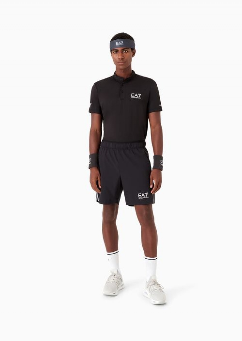 Black Emporio Armani Tennis Pro Board Shorts In Ventus7 Technical Fabric | EA7-SN59823