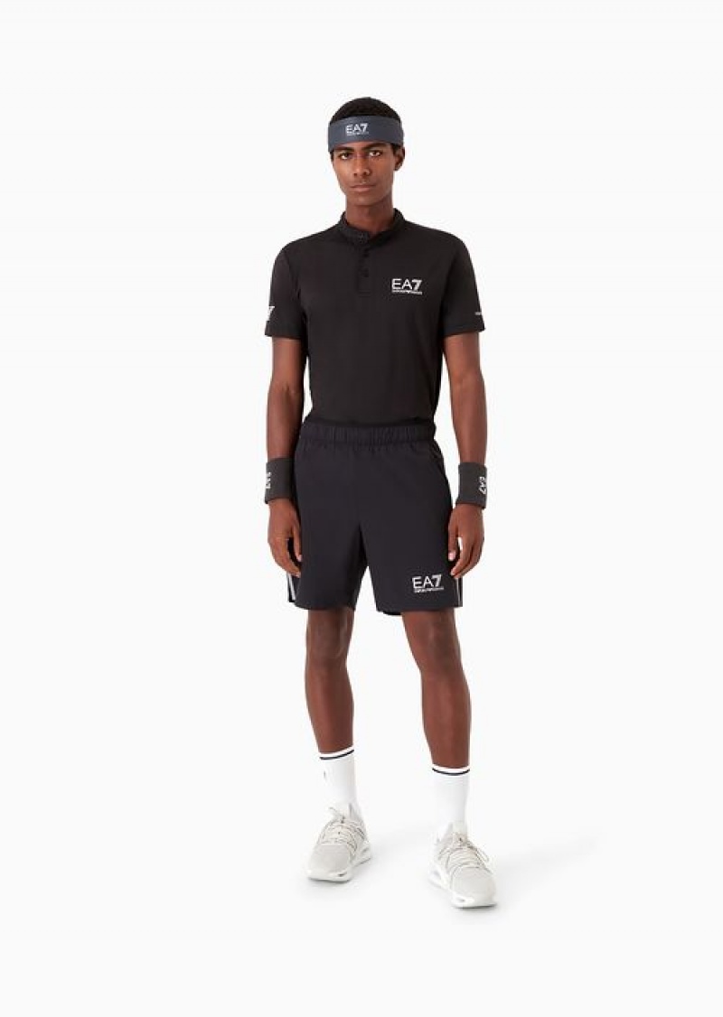 Black Emporio Armani Tennis Pro Henley-collar Polo Shirt In Ventus7 Technical Fabric | EA7-SN59968