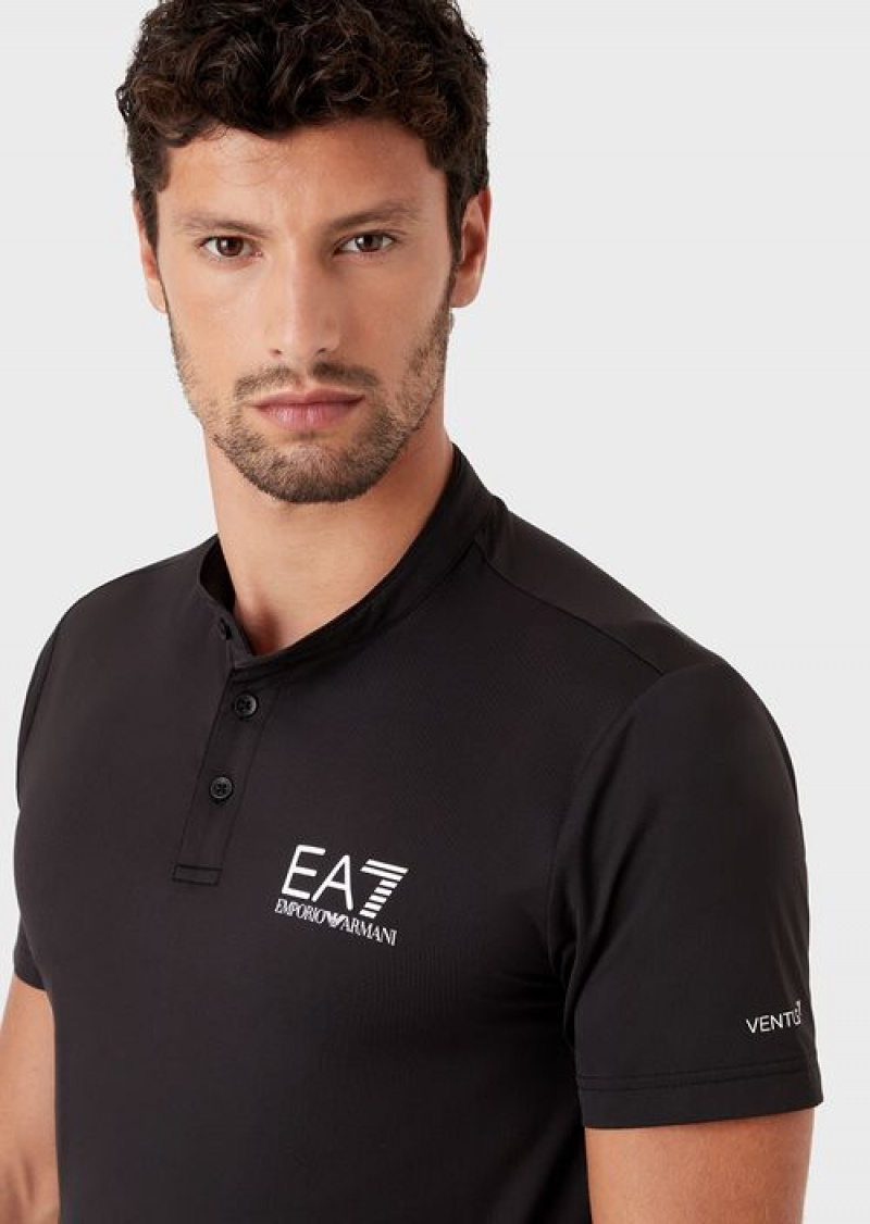 Black Emporio Armani Tennis Pro Henley-collar Polo Shirt In Ventus7 Technical Fabric | EA7-SN59968