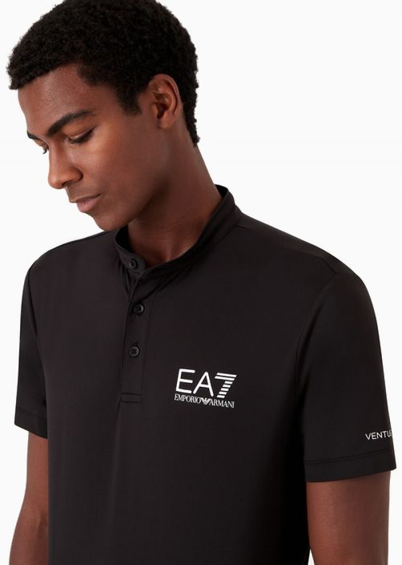 Black Emporio Armani Tennis Pro Henley-collar Polo Shirt In Ventus7 Technical Fabric | EA7-SN59968