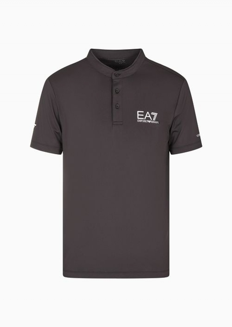 Black Emporio Armani Tennis Pro Henley-collar Polo Shirt In Ventus7 Technical Fabric | EA7-SN59968