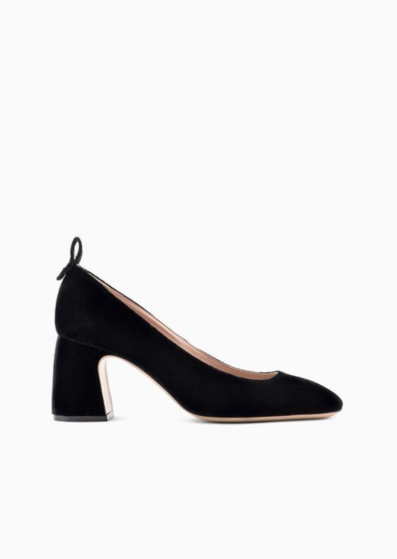 Black Emporio Armani Textured Velvet Court Shoes | EA-SN57151