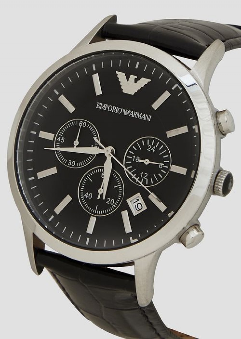 Black Emporio Armani Three-hand Date Black Leather Watch | EA-SN59346