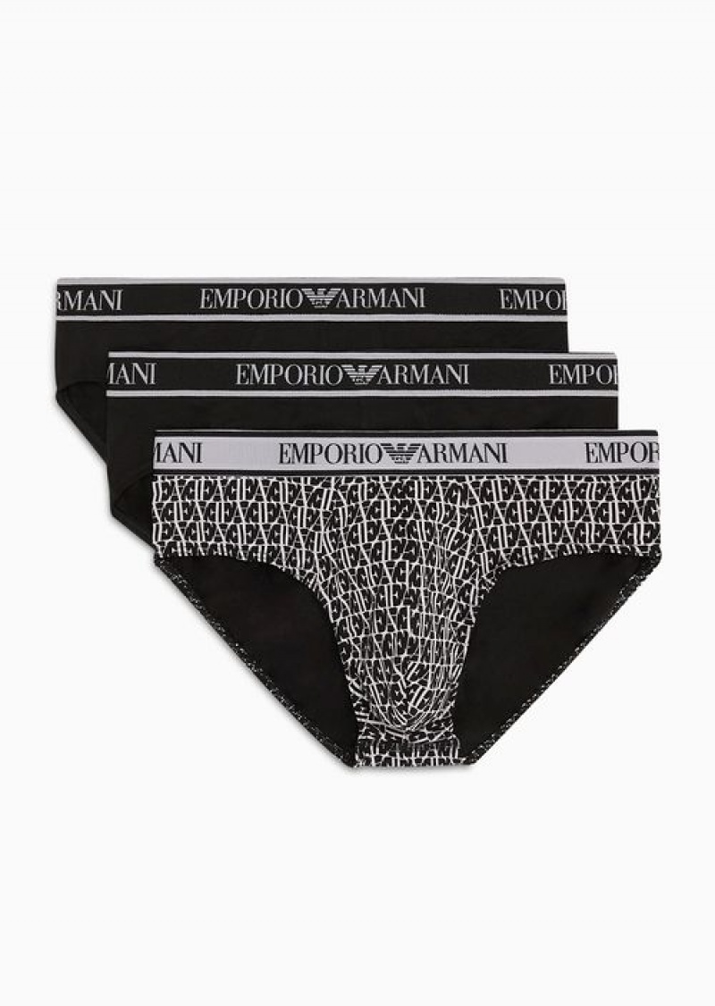 Black Emporio Armani Three-pack Of Briefs With Core Logo Waistband | EA-SN58830