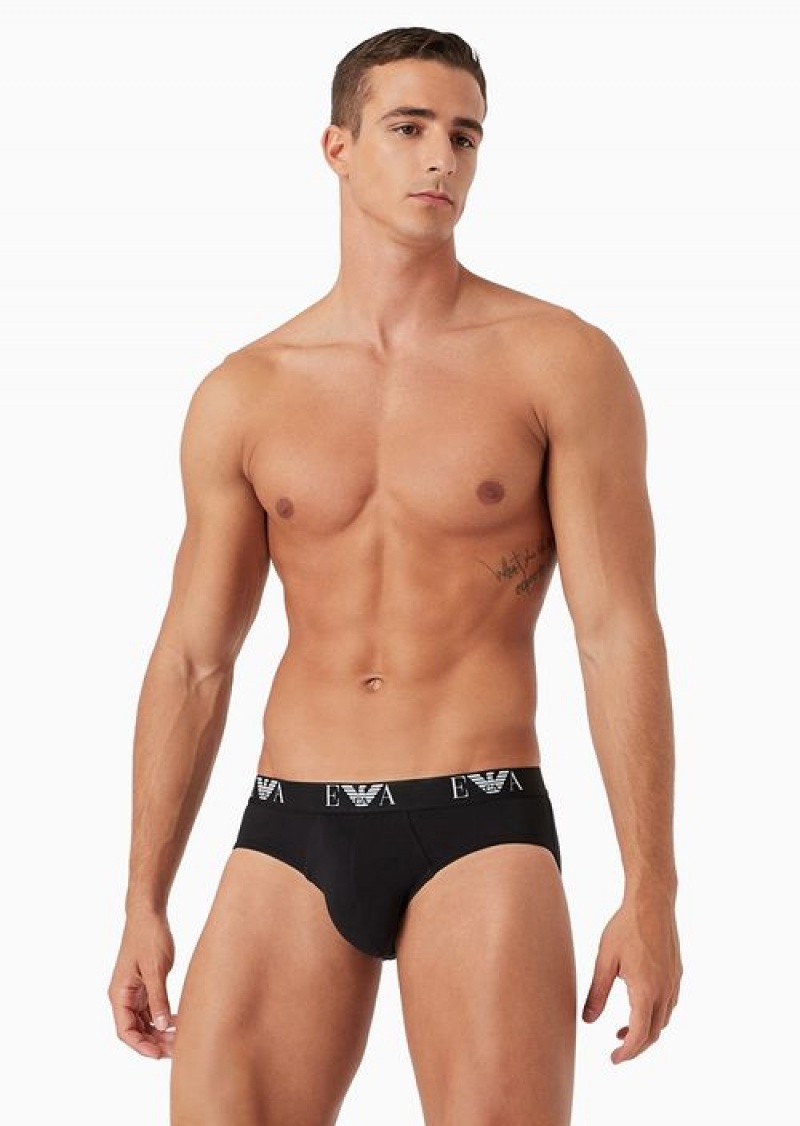 Black Emporio Armani Three-pack Of Briefs With Essential Monogram Logo | EA-SN58839