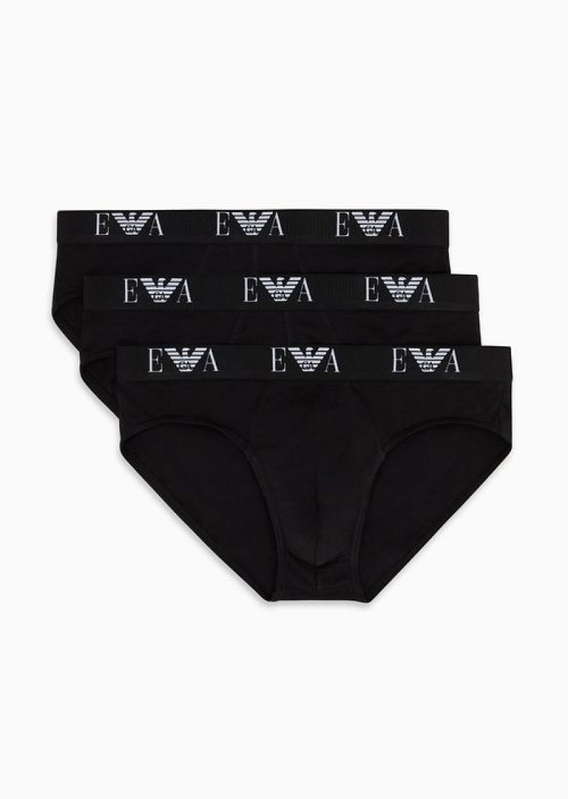 Black Emporio Armani Three-pack Of Briefs With Essential Monogram Logo | EA-SN58839