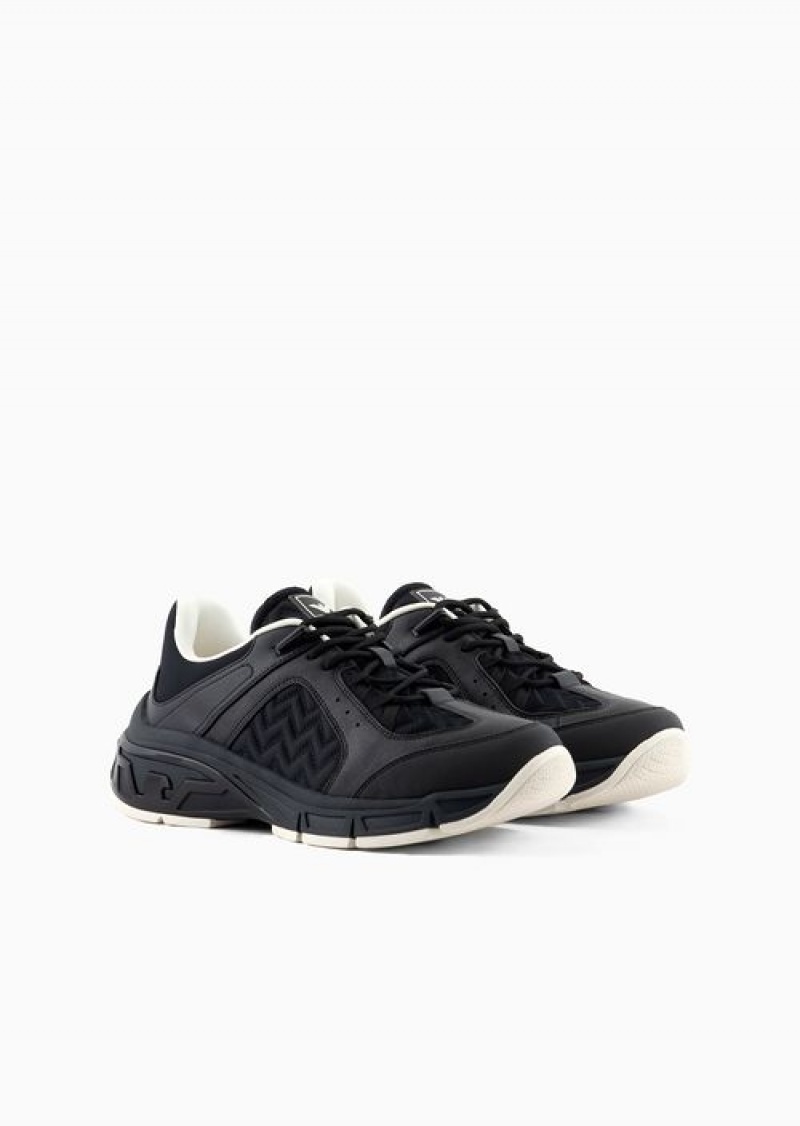 Black Emporio Armani Travel Essentials Nylon Sneakers With Rubber Details | EA-SN59003