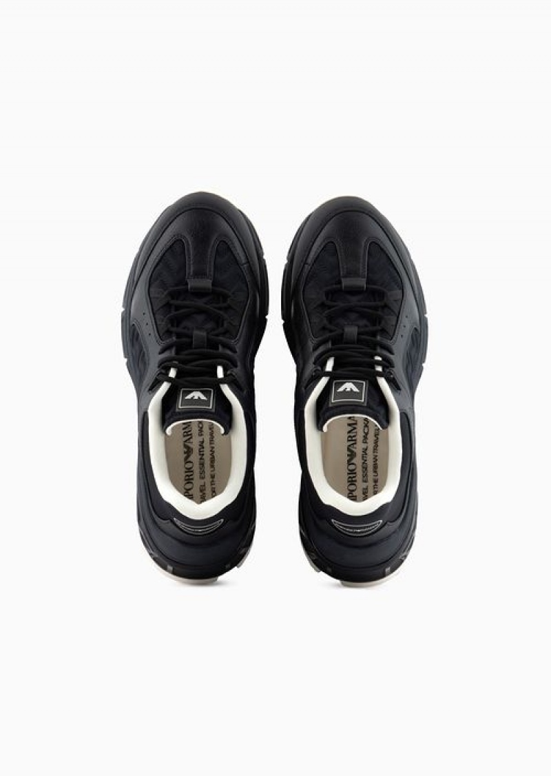 Black Emporio Armani Travel Essentials Nylon Sneakers With Rubber Details | EA-SN59003