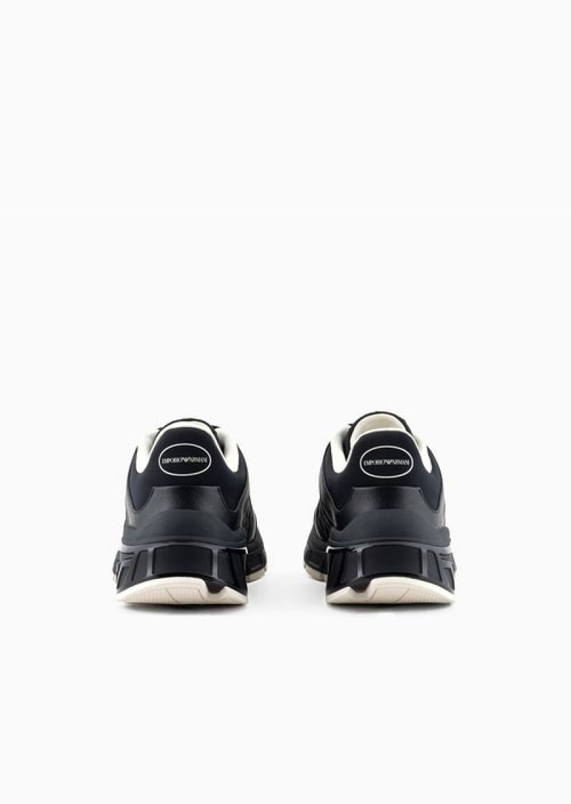 Black Emporio Armani Travel Essentials Nylon Sneakers With Rubber Details | EA-SN59003