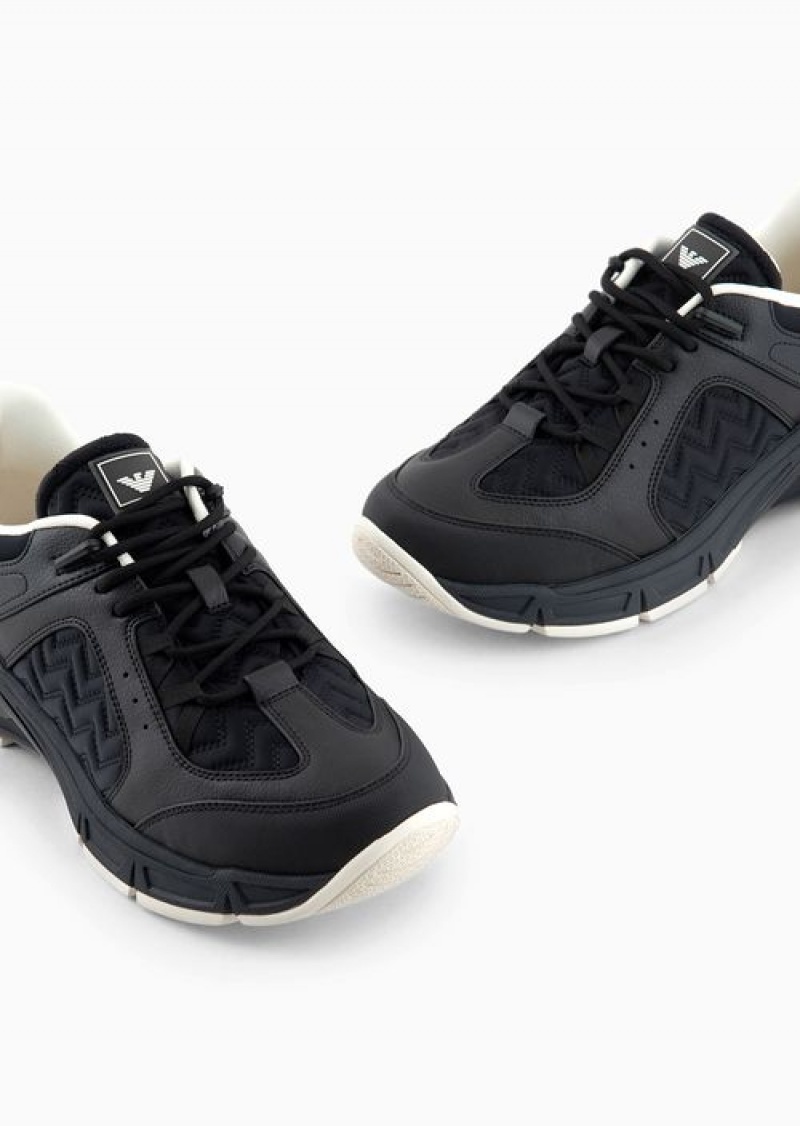 Black Emporio Armani Travel Essentials Nylon Sneakers With Rubber Details | EA-SN59003