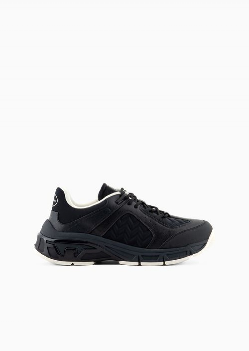 Black Emporio Armani Travel Essentials Nylon Sneakers With Rubber Details | EA-SN59003