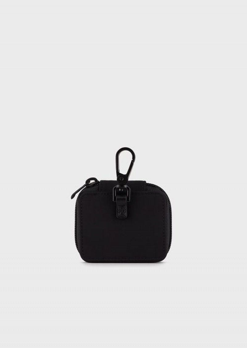 Black Emporio Armani Travel Essentials Nylon Airpods Case | EA-SN59281