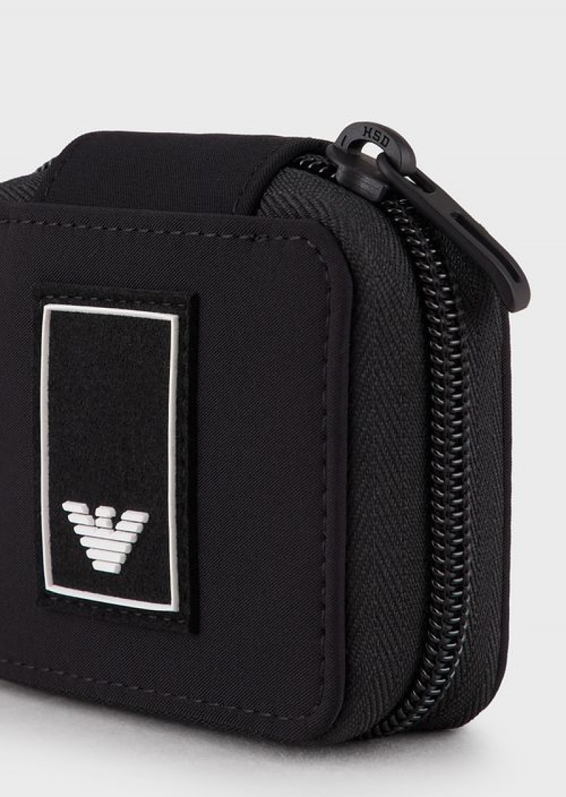 Black Emporio Armani Travel Essentials Nylon Airpods Case | EA-SN59281