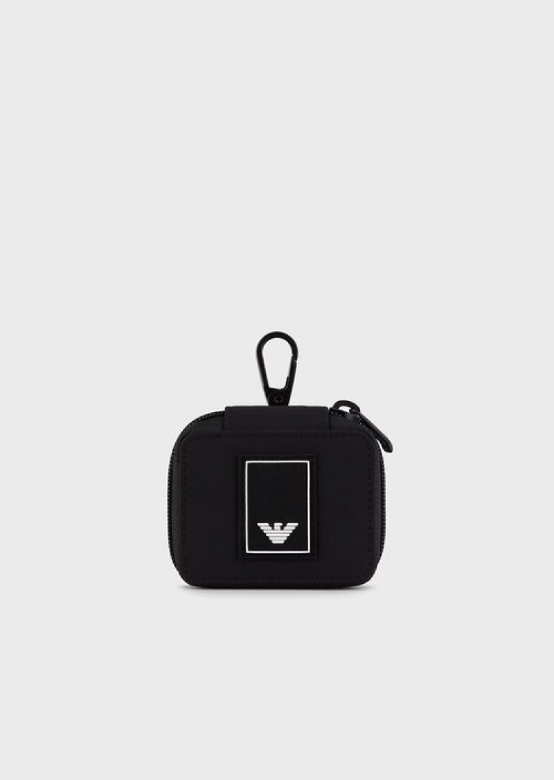 Black Emporio Armani Travel Essentials Nylon Airpods Case | EA-SN59281