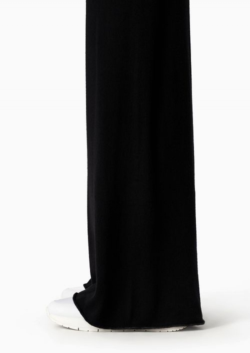 Black Emporio Armani Travel Essentials Plain-knit Palazzo Trousers With Drawstring | EA-SN56805