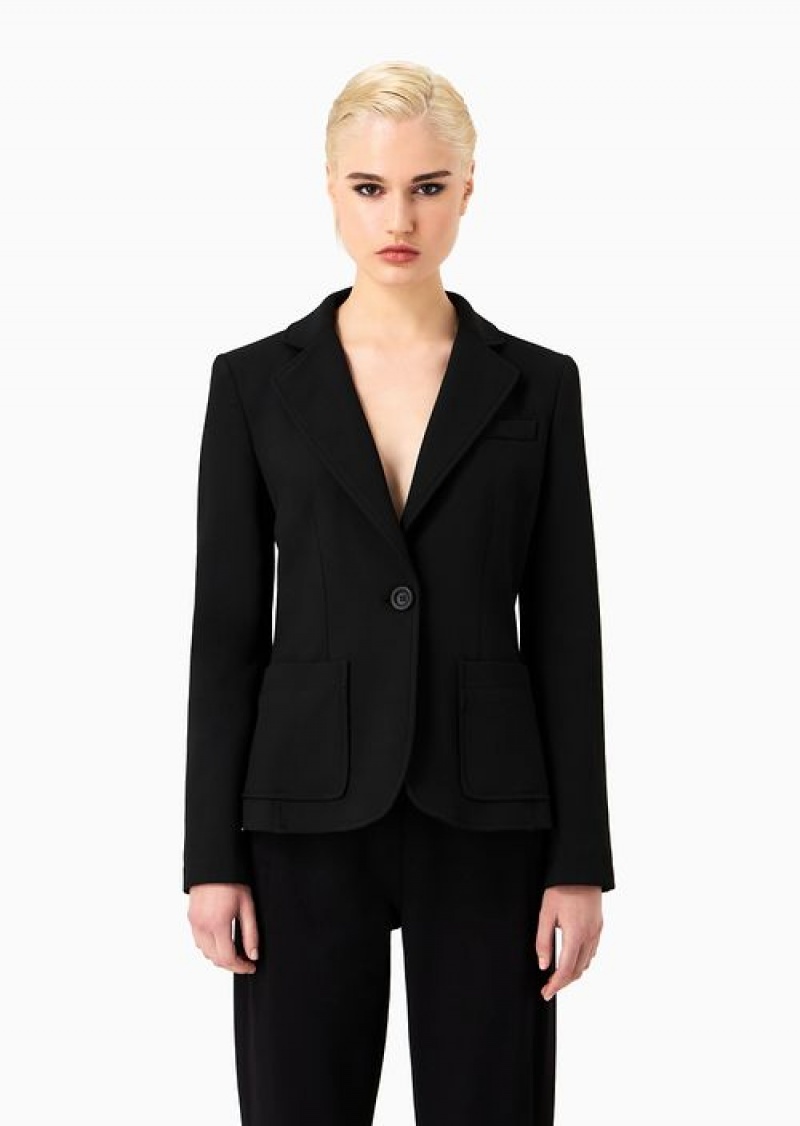 Black Emporio Armani Travel Essentials Stretch-cady Single-breasted Blazer | EA-SN56431