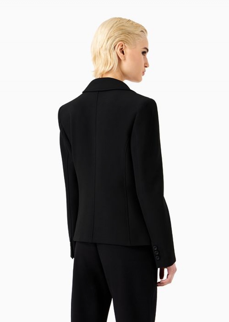 Black Emporio Armani Travel Essentials Stretch-cady Single-breasted Blazer | EA-SN56431