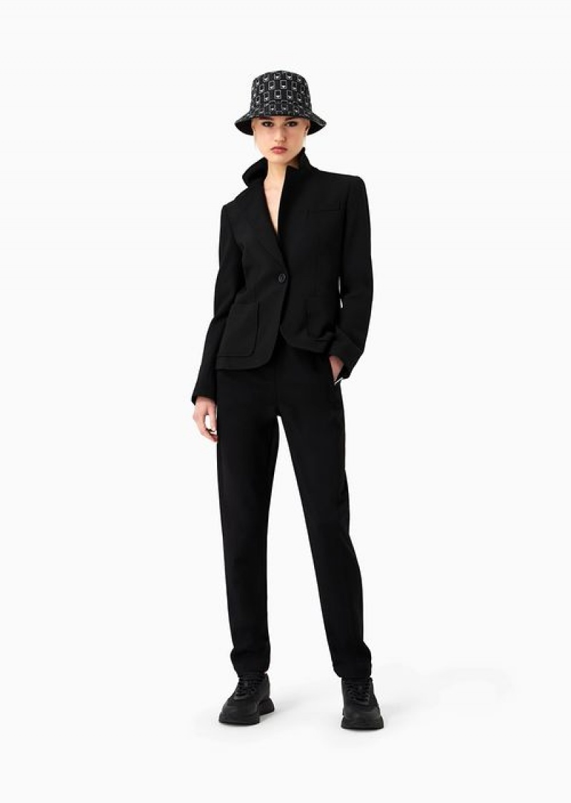 Black Emporio Armani Travel Essentials Stretch-cady Single-breasted Blazer | EA-SN56431