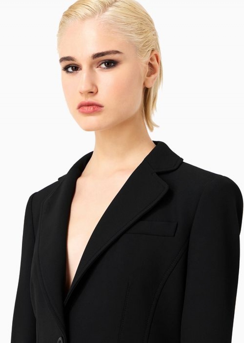 Black Emporio Armani Travel Essentials Stretch-cady Single-breasted Blazer | EA-SN56431