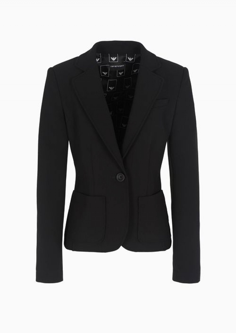 Black Emporio Armani Travel Essentials Stretch-cady Single-breasted Blazer | EA-SN56431