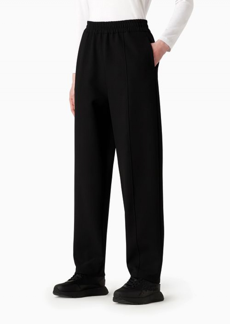 Black Emporio Armani Travel Essentials Stretch-cady Elasticated-waist Trousers | EA-SN56803