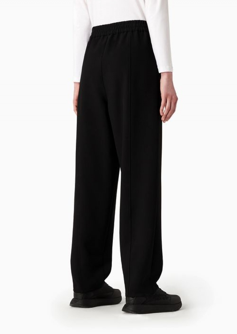 Black Emporio Armani Travel Essentials Stretch-cady Elasticated-waist Trousers | EA-SN56803