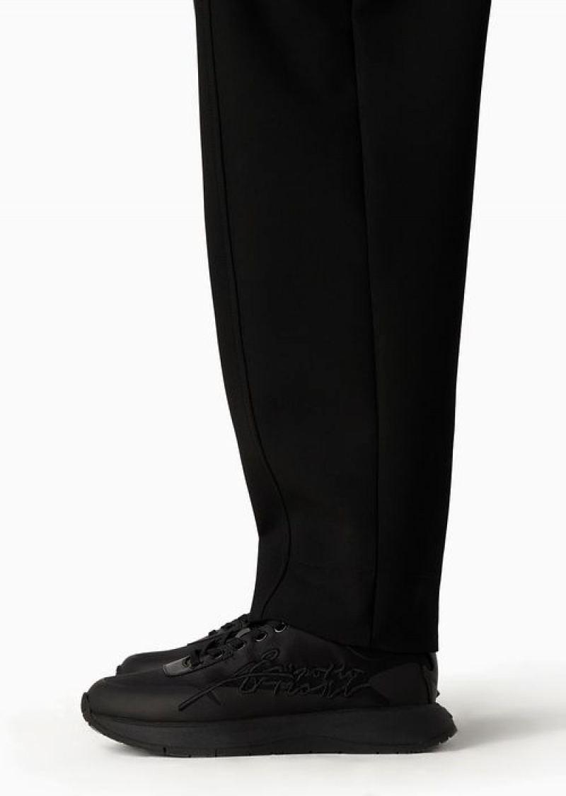 Black Emporio Armani Travel Essentials Stretch-cady Elasticated-waist Trousers | EA-SN56803