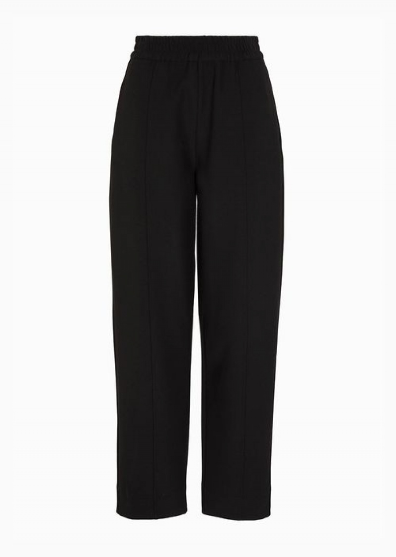 Black Emporio Armani Travel Essentials Stretch-cady Elasticated-waist Trousers | EA-SN56803