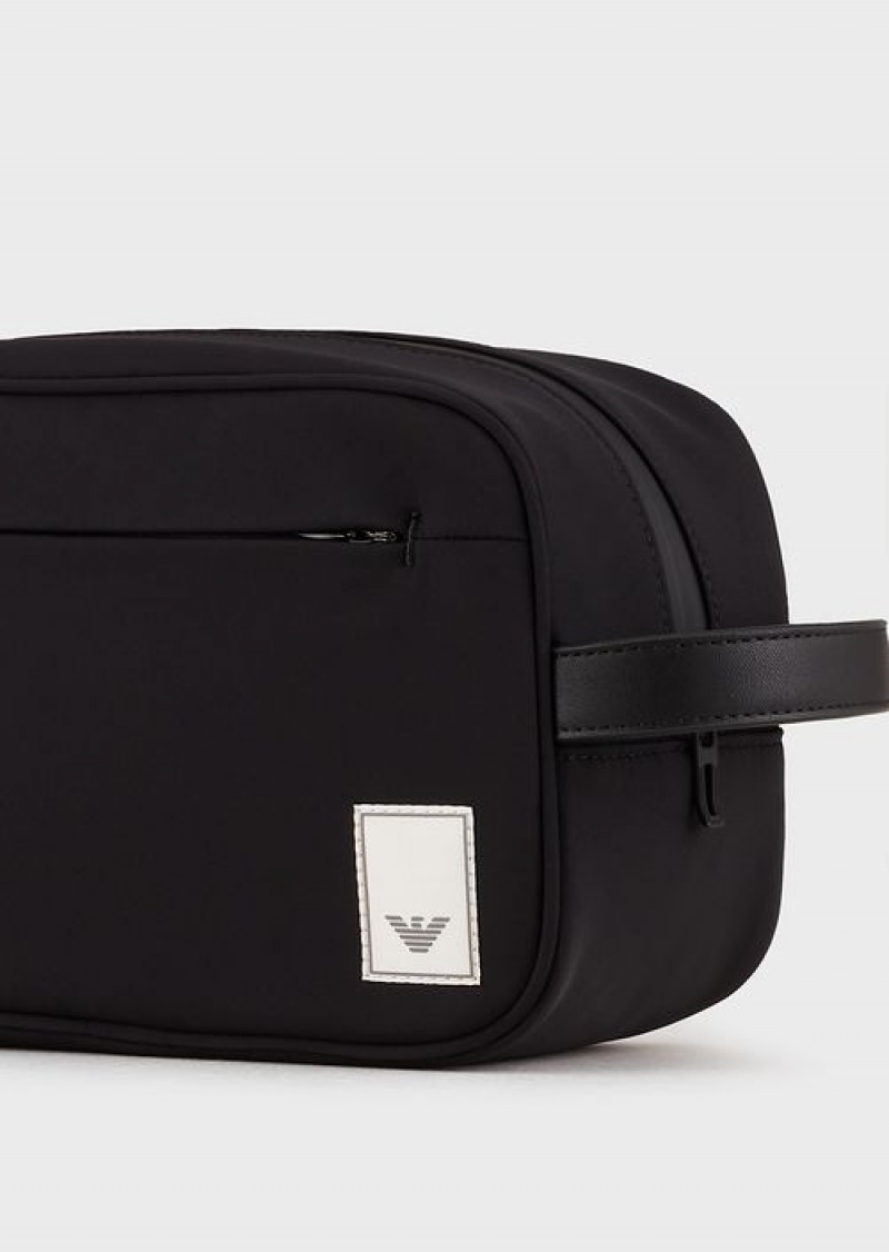 Black Emporio Armani Travel Essentials Waterproof Nylon Washbag | EA-SN59279