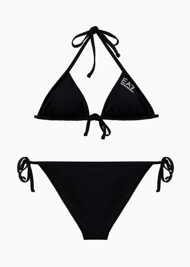 Black Emporio Armani Triangle Bikini With Logo | EA7-SN59598