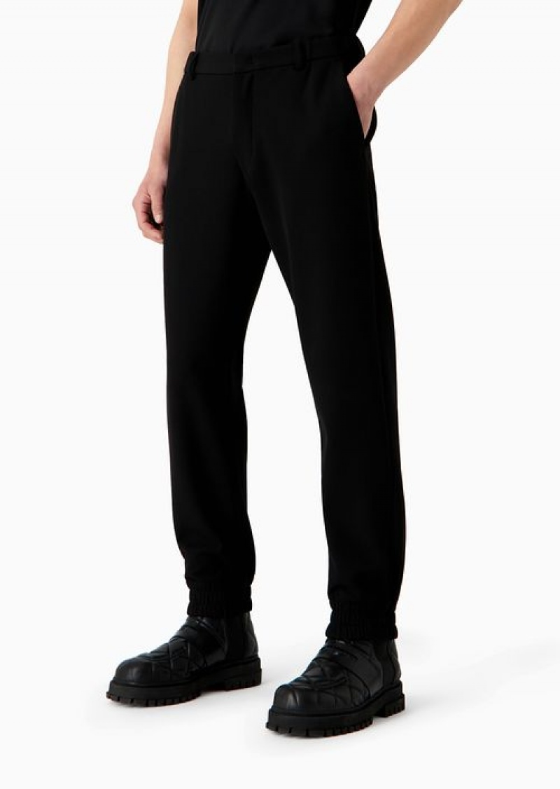 Black Emporio Armani Trousers With Stretch Waist And Hem In Stretch Technical Canneté | EA-SN58323