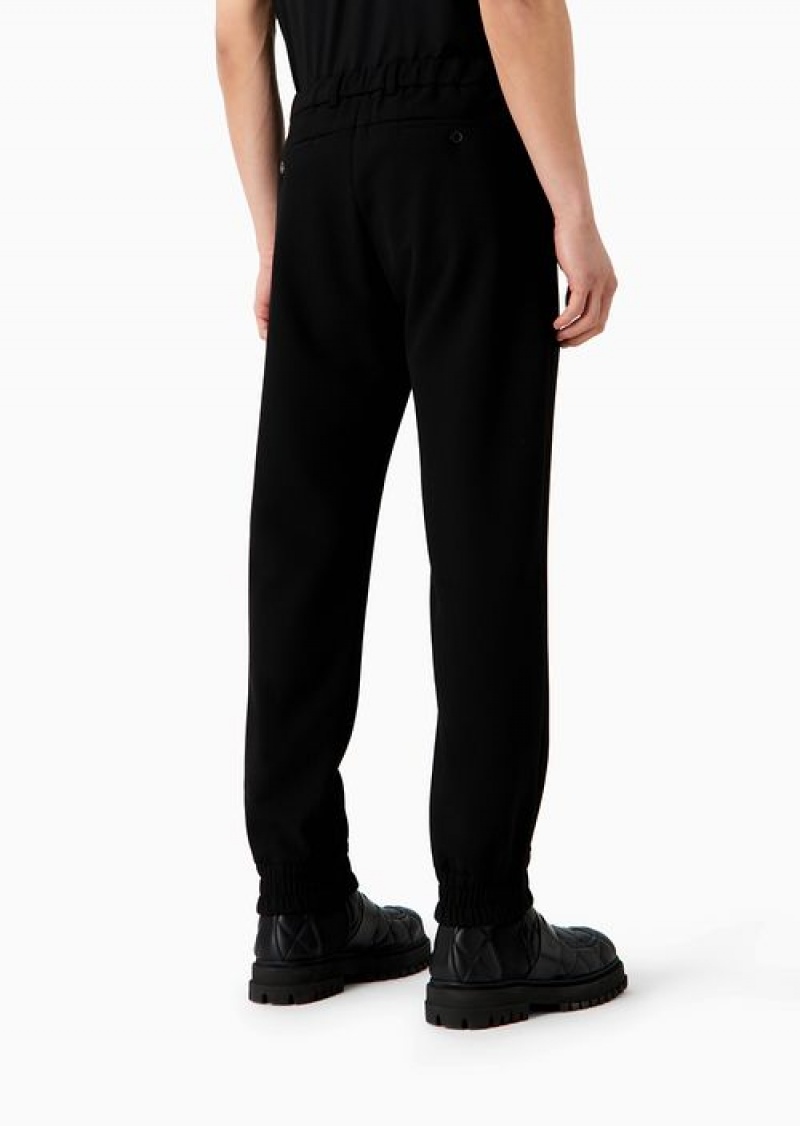 Black Emporio Armani Trousers With Stretch Waist And Hem In Stretch Technical Canneté | EA-SN58323