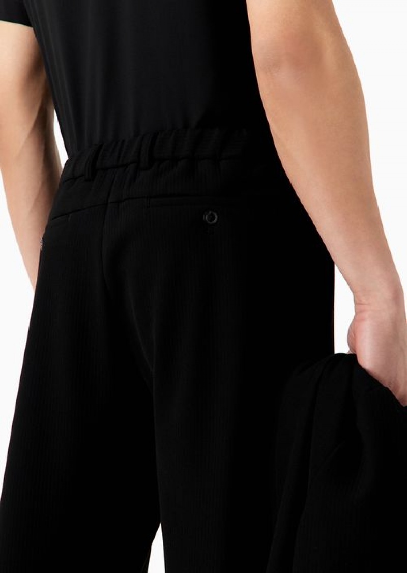 Black Emporio Armani Trousers With Stretch Waist And Hem In Stretch Technical Canneté | EA-SN58323