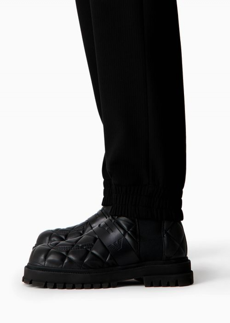 Black Emporio Armani Trousers With Stretch Waist And Hem In Stretch Technical Canneté | EA-SN58323