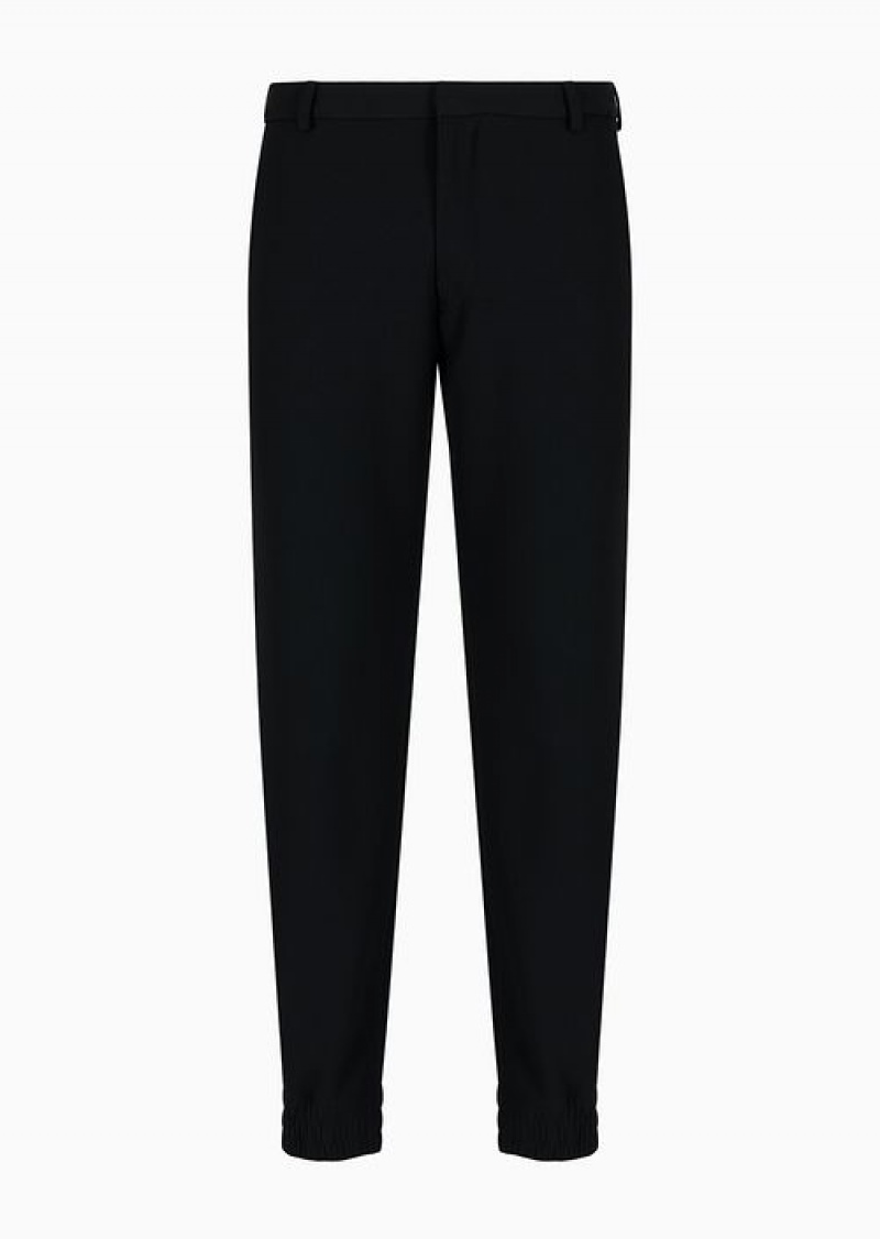 Black Emporio Armani Trousers With Stretch Waist And Hem In Stretch Technical Canneté | EA-SN58323