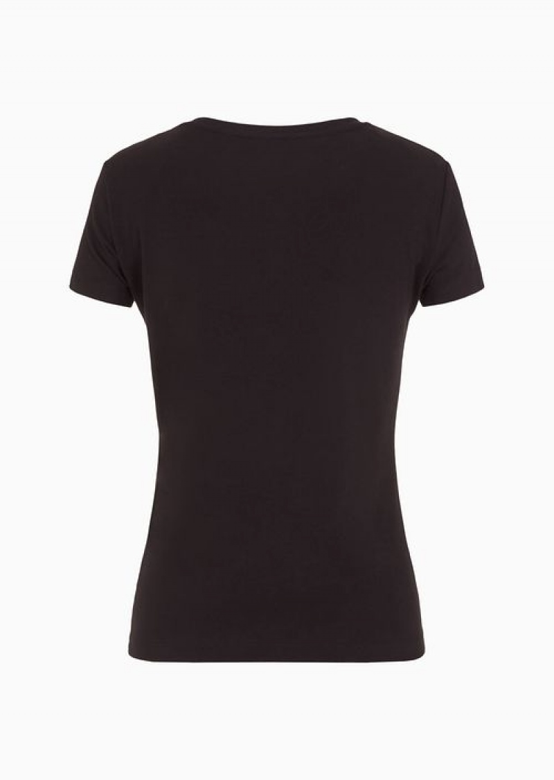 Black Emporio Armani T-shirt Girocollo Logo Series Crossover In Cotone Stretch Con Stampa | EA7-SN59640