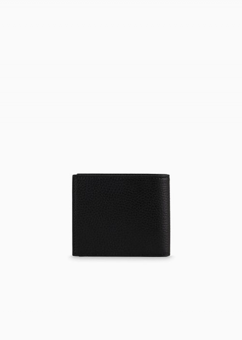 Black Emporio Armani Tumbled Leather Wallet With Coin Pocket | EA-SN59291