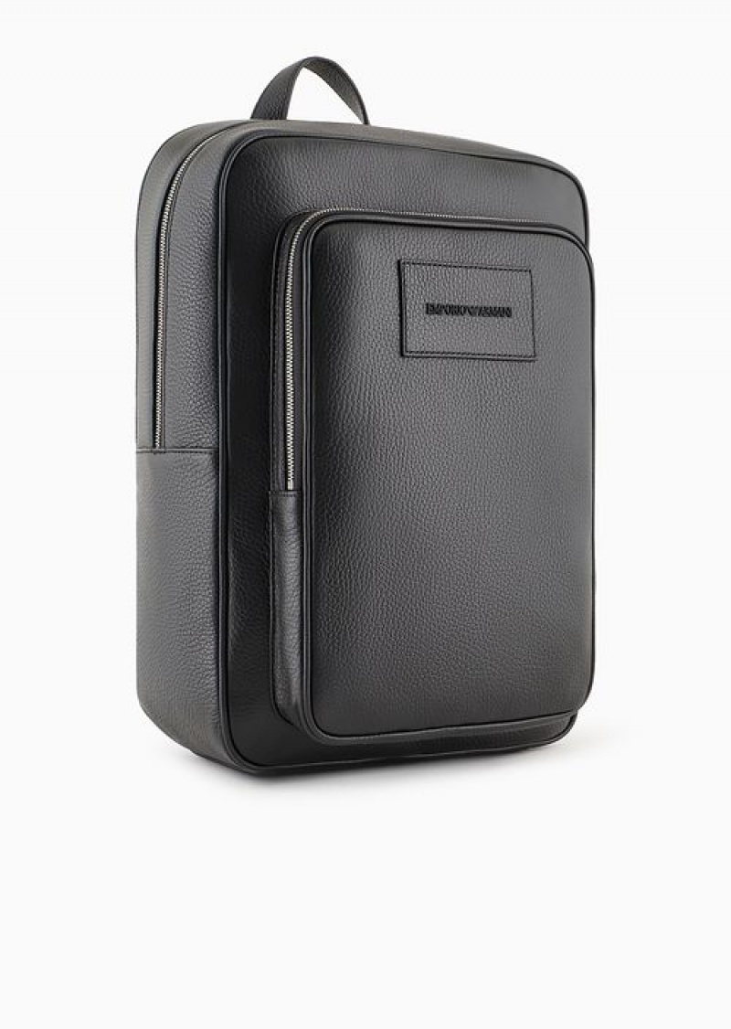 Black Emporio Armani Tumbled-leather Backpack With Laptop Compartment | EA-SN59030