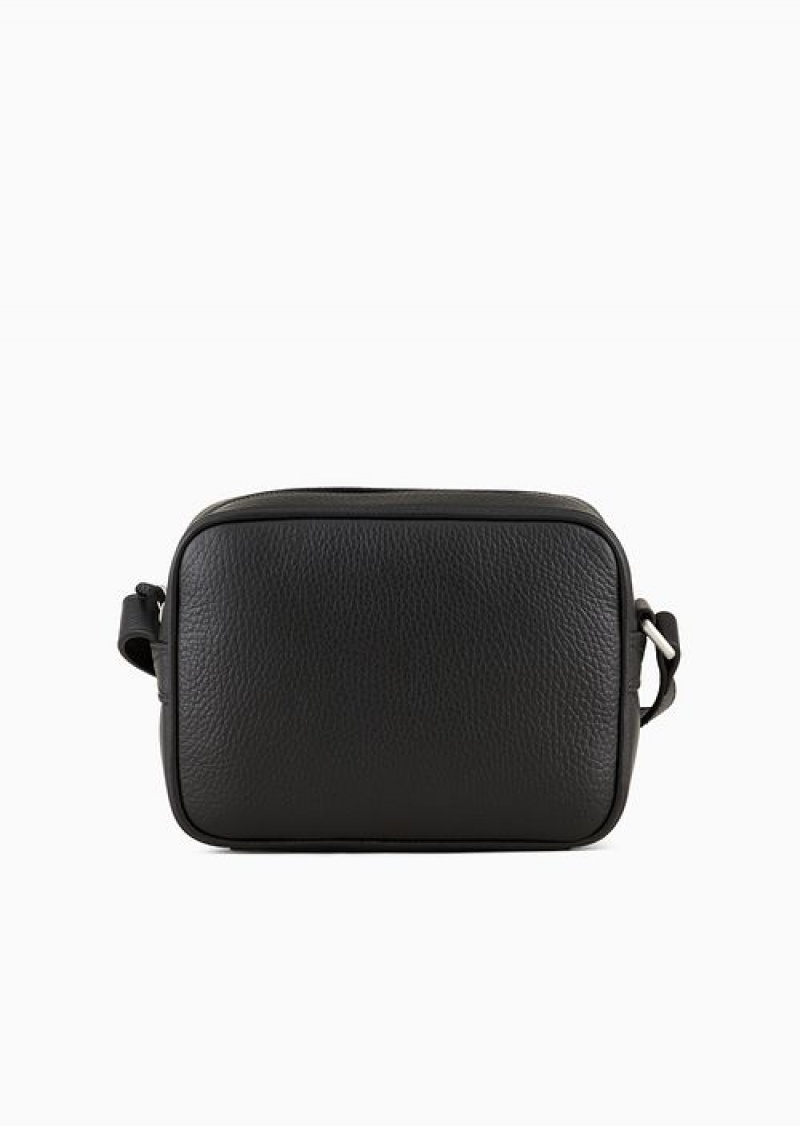 Black Emporio Armani Tumbled-leather Camera Case With Shoulder Strap | EA-SN59066