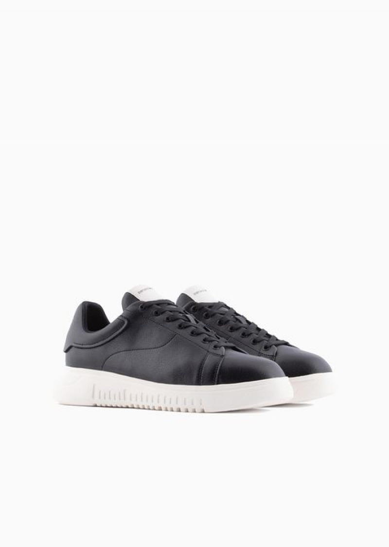 Black Emporio Armani Tumbled-leather Sneakers With Oversized Soles | EA-SN58964